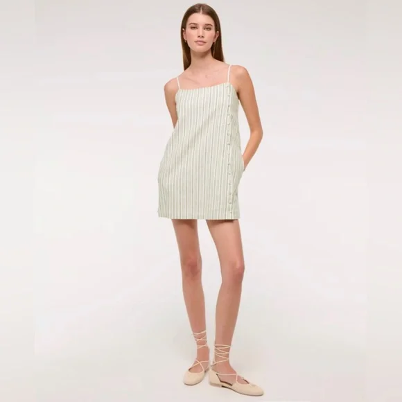 Abercrombie & Fitch Green Stripe Linen-Blend Button Skort size Small Petite - Picture 6 of 8